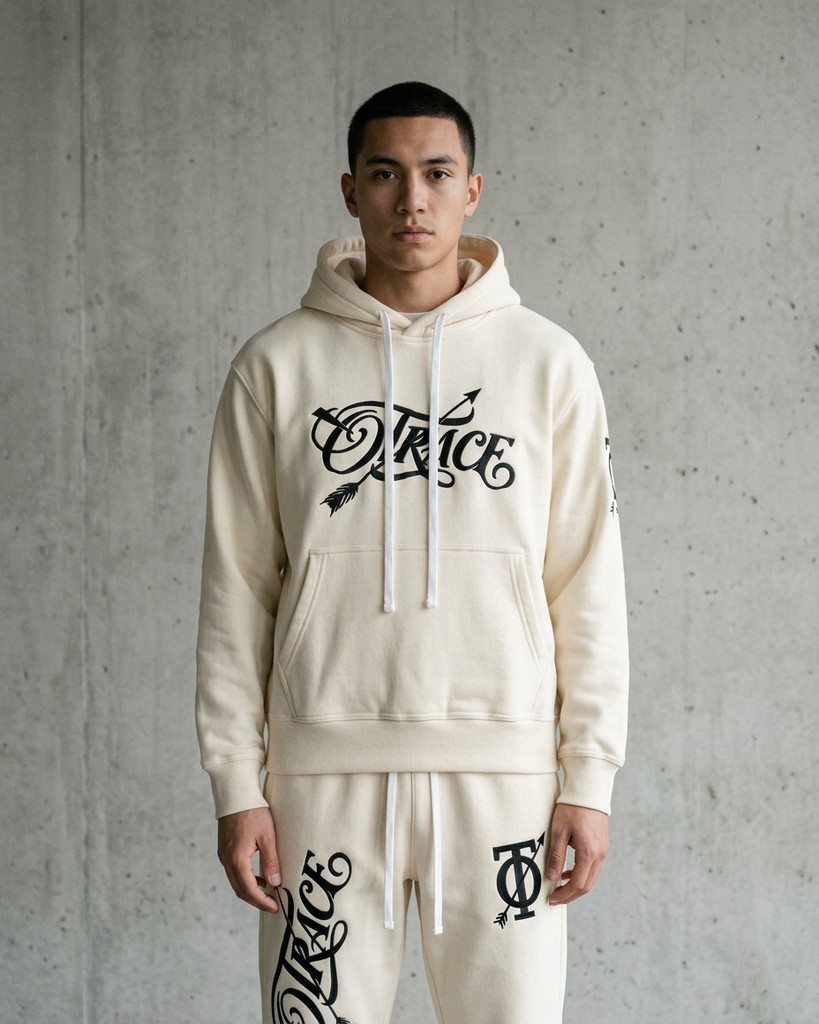 OTRACE Oversized Hoodie in Warm Cream, flat lay front
